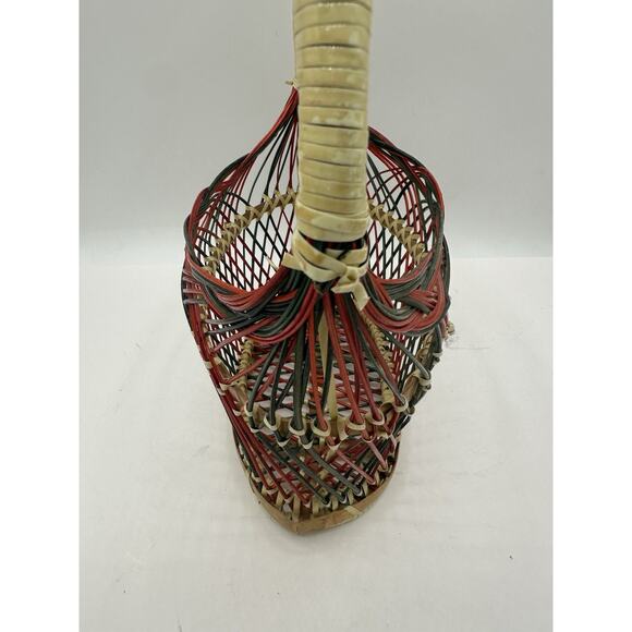 Vintage Folk Art Wicker Christmas Basket, Vintage Christmas Decor, Kitschy - Picture 2 of 6